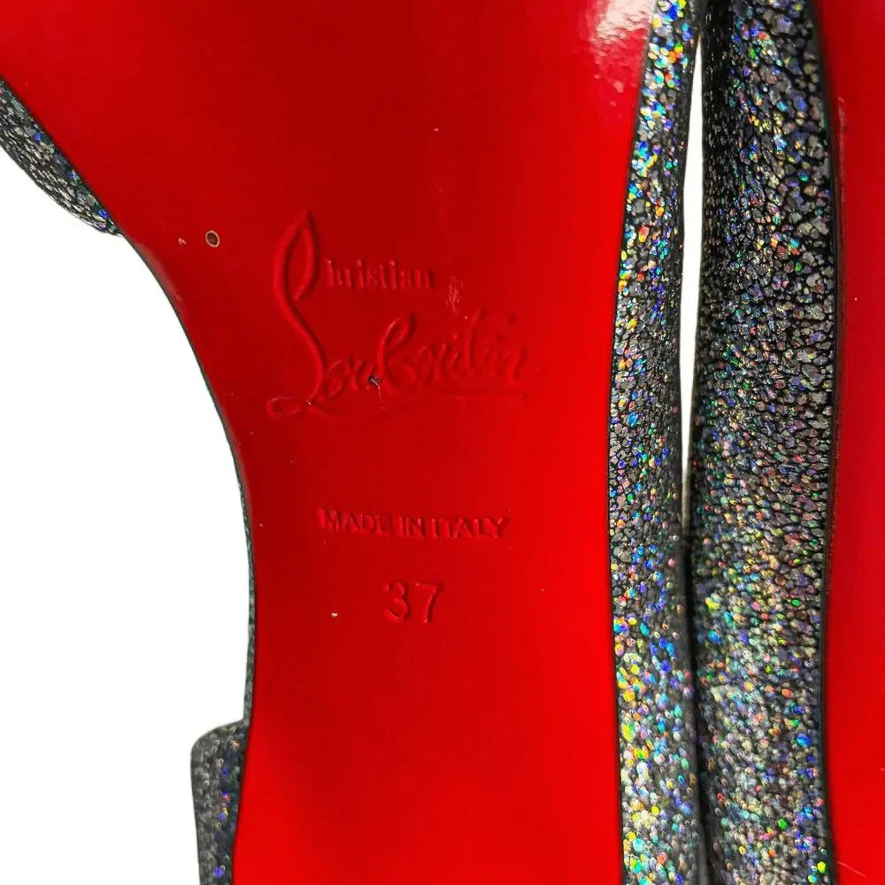 Christian Louboutin Iriza 100 Nappa Mica Silver Glitter Pumps EU 37 d'Orsay Heel